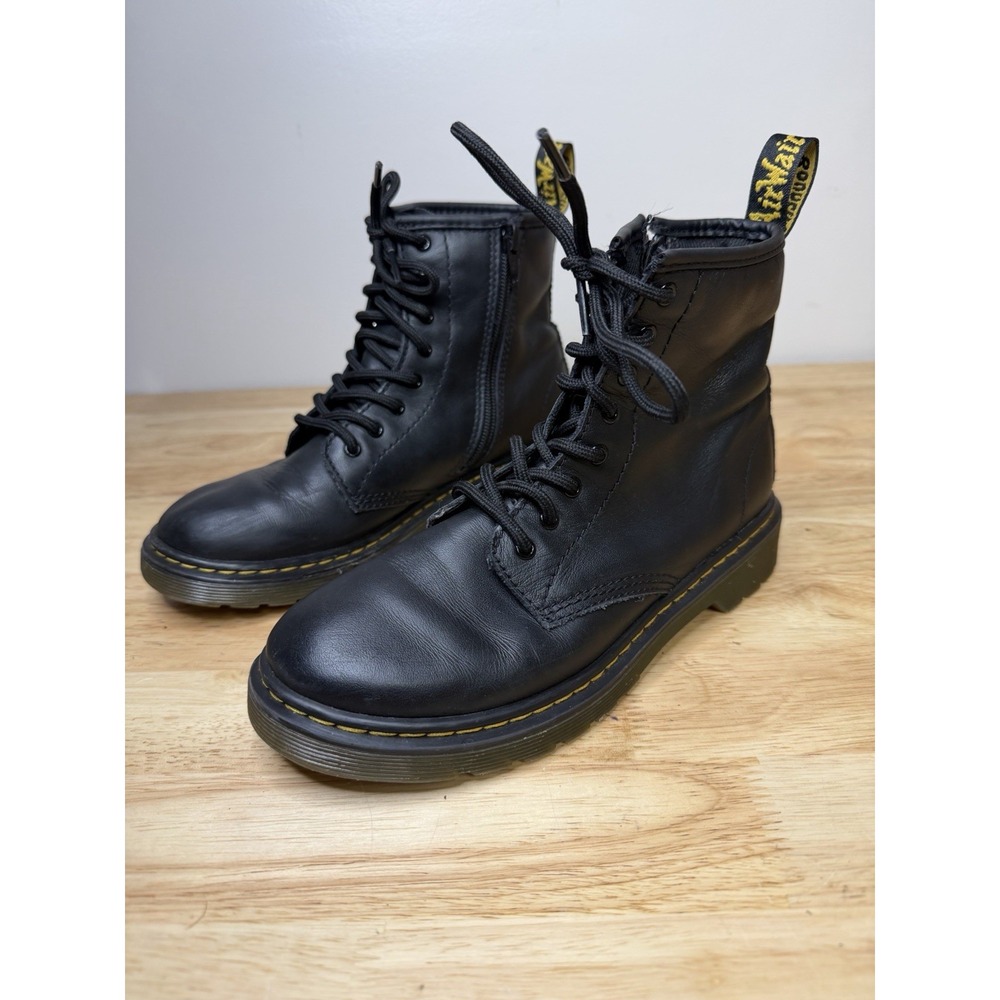 Dr. Martens 1460 J Boots Youth Size 4 Black Leather Combat Ankle Zip Lace Up